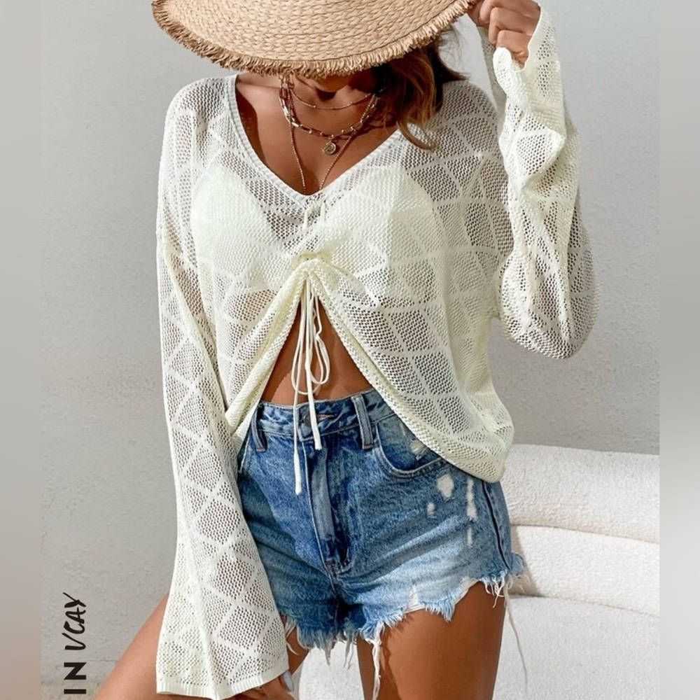 Front drawstring crochet top